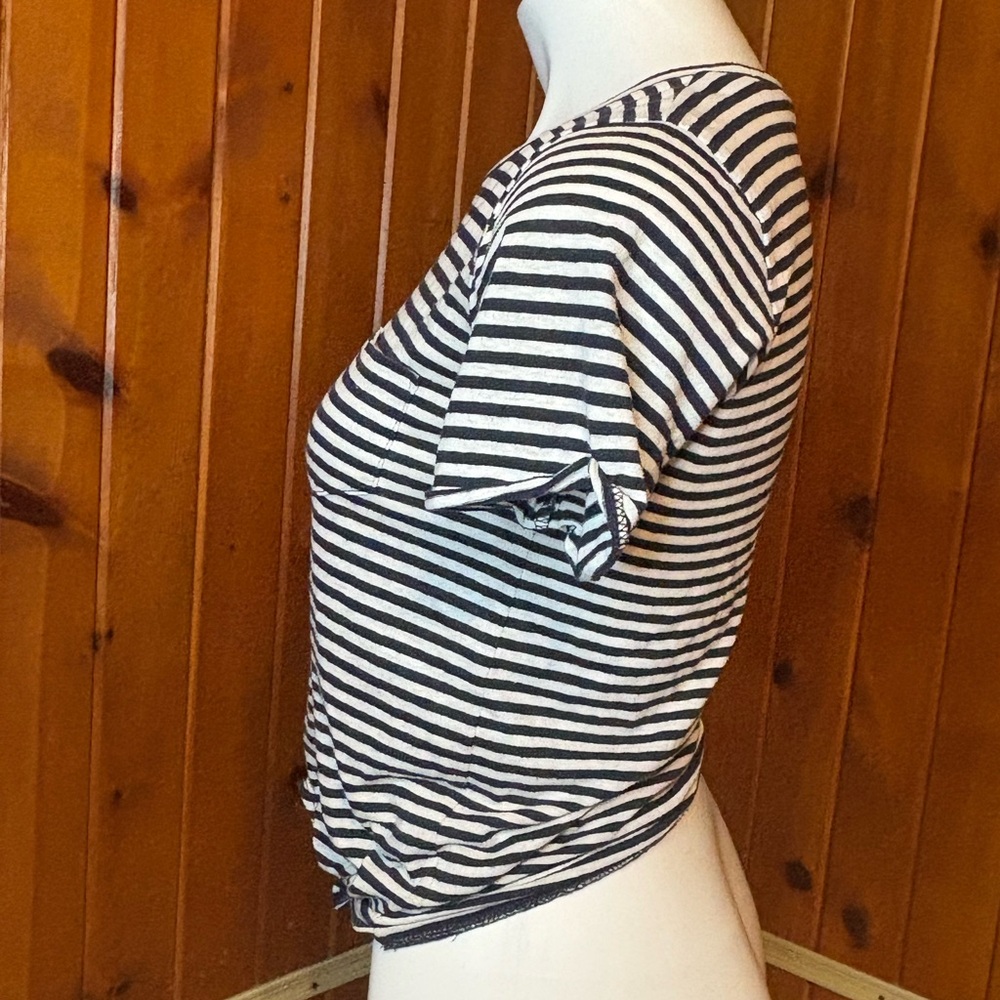 J.Crew Women's Xxs Striped Black and White T-Shirt with Tie in the Front - Picture 3 of 7